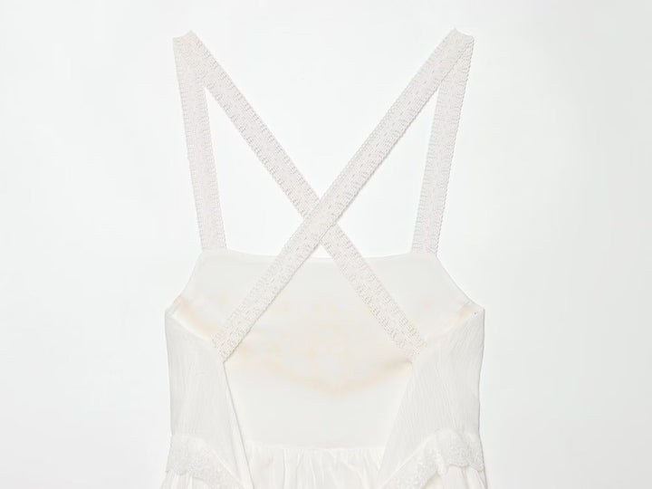 Women Clothing Summer Elegant Tulle Embroidered Mini Strap Dress