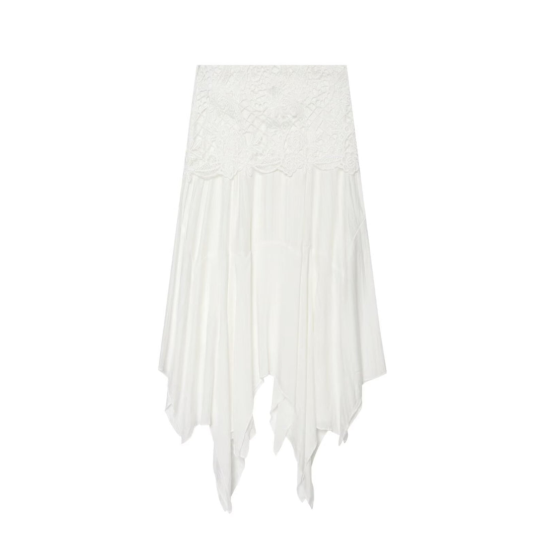 Hollow Out Cutout Embroidered Short Top Embroidery Asymmetric Midi Skirt Sets