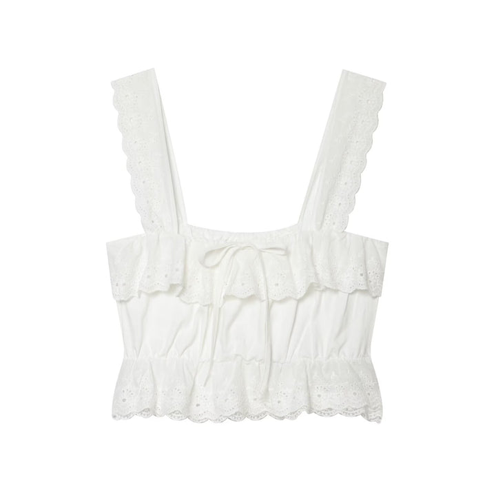 Hollow Out Cutout Embroidered Short Top Embroidery Asymmetric Midi Skirt Sets