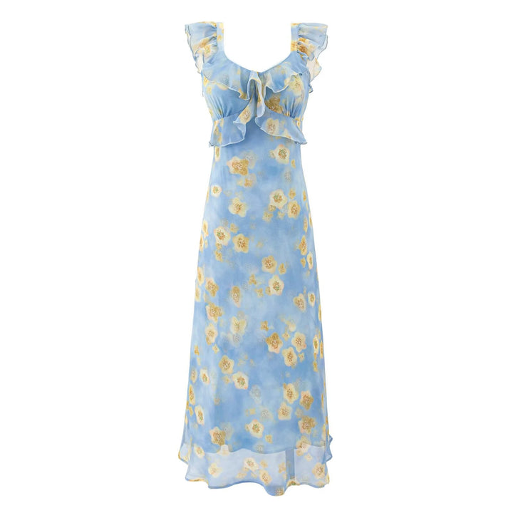 Women Clothing Summer High Waist Ruffled Dress Printed Sexy Vacation