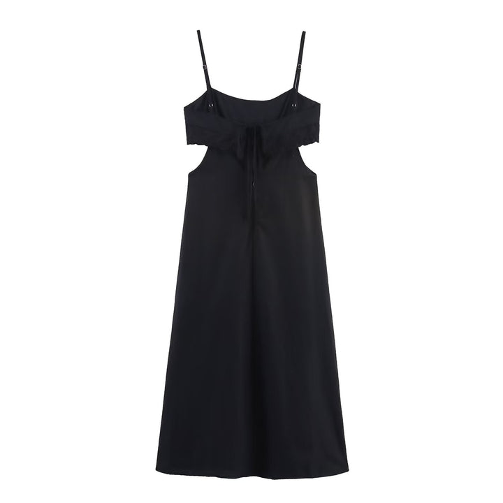 Elegant Black Slim Fit Slimming Lace Stitching Side Waist Split Sling Dress