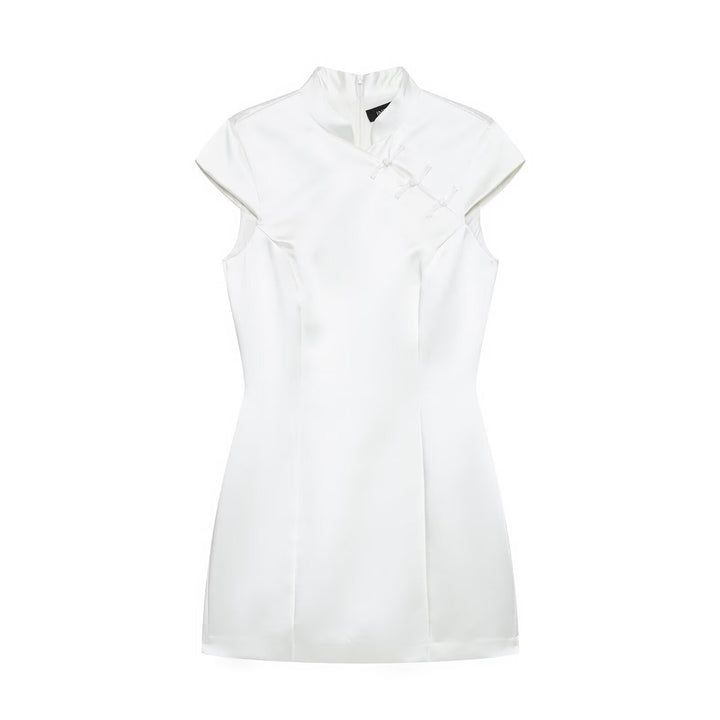 Women Silk Satin String Button Mini Dress Women