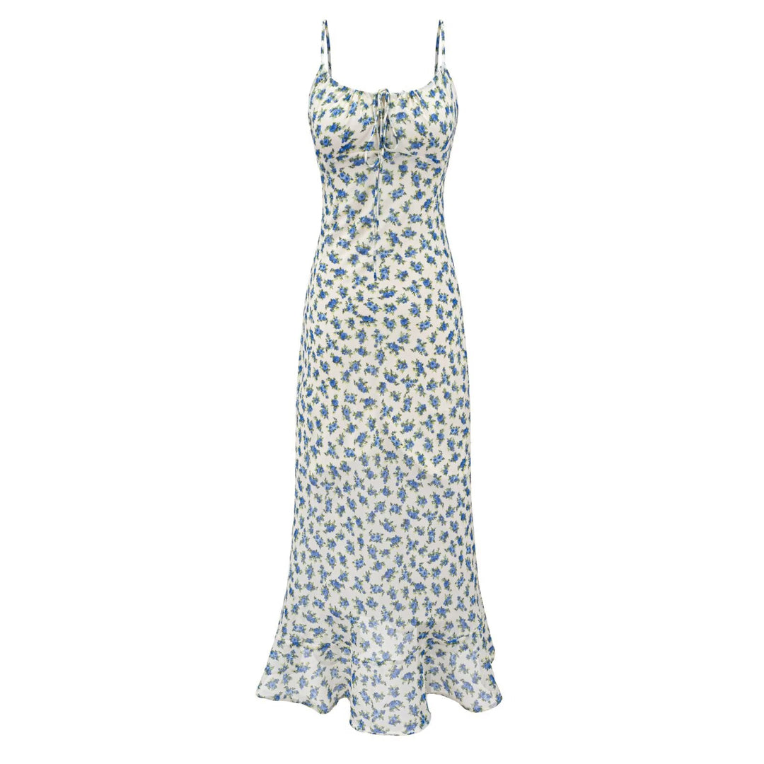 Summer Women Clothing French Romantic Atmosphere Seaside Vacation Printed Maxi Dress Slim Strap Dress