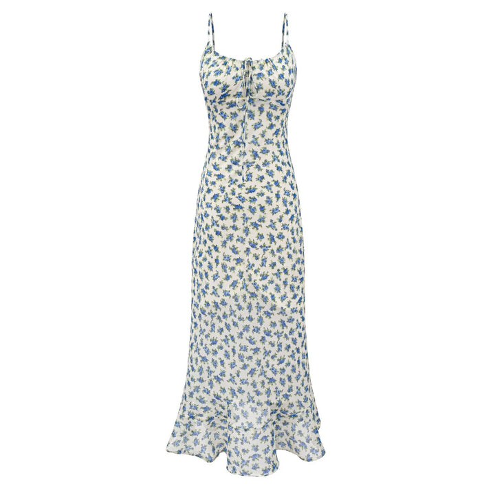 Summer Women Clothing French Romantic Atmosphere Seaside Vacation Printed Maxi Dress Slim Strap Dress