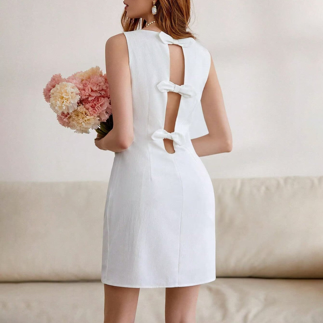 Woman Elegant Back Bow Tie Style Pastel Dress