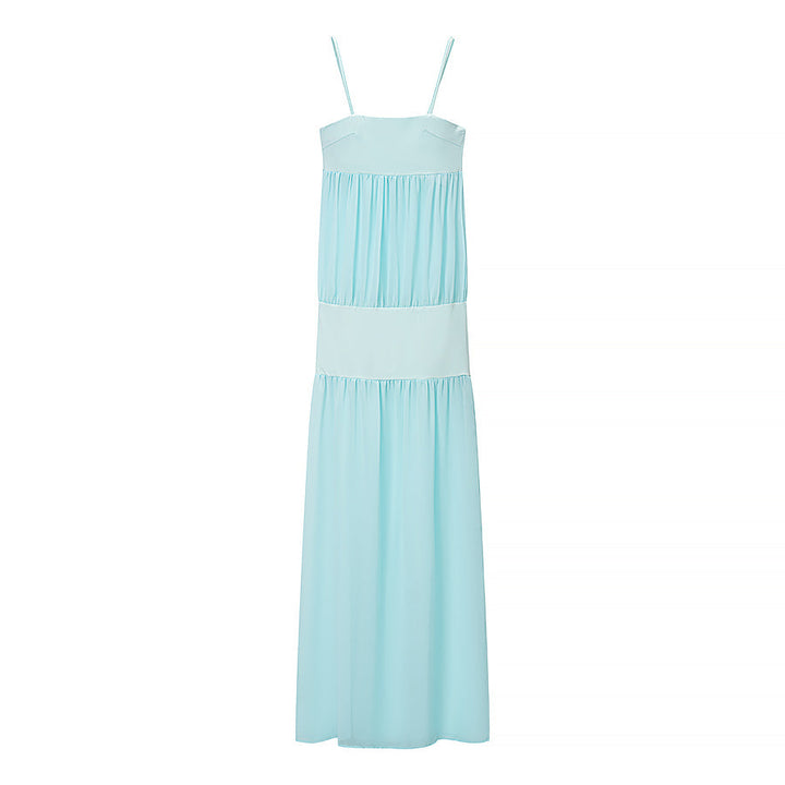 Summer Women Clothing Sexy Stitching See through Strap Solid Color Dress