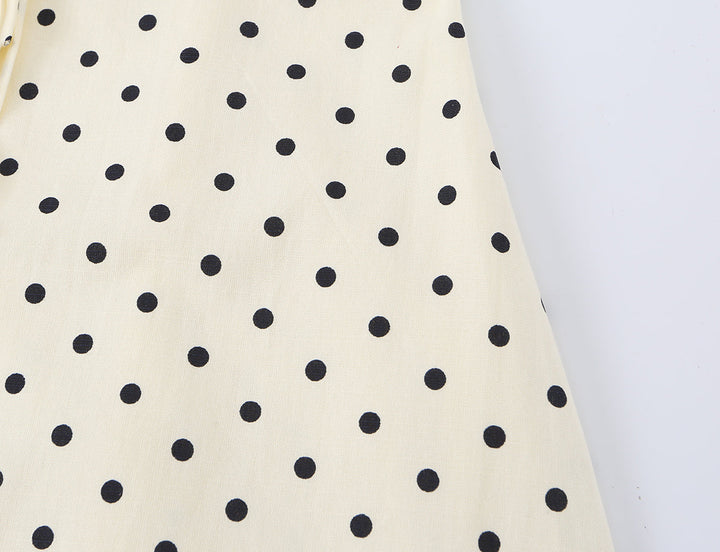 Polka Dot Camisole Women Summer Retro Elegant Lace Stitching Tied Cinched Sleeveless Dress