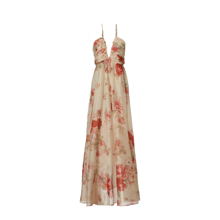Women Summer Printed Halter Neck Strapless Dress