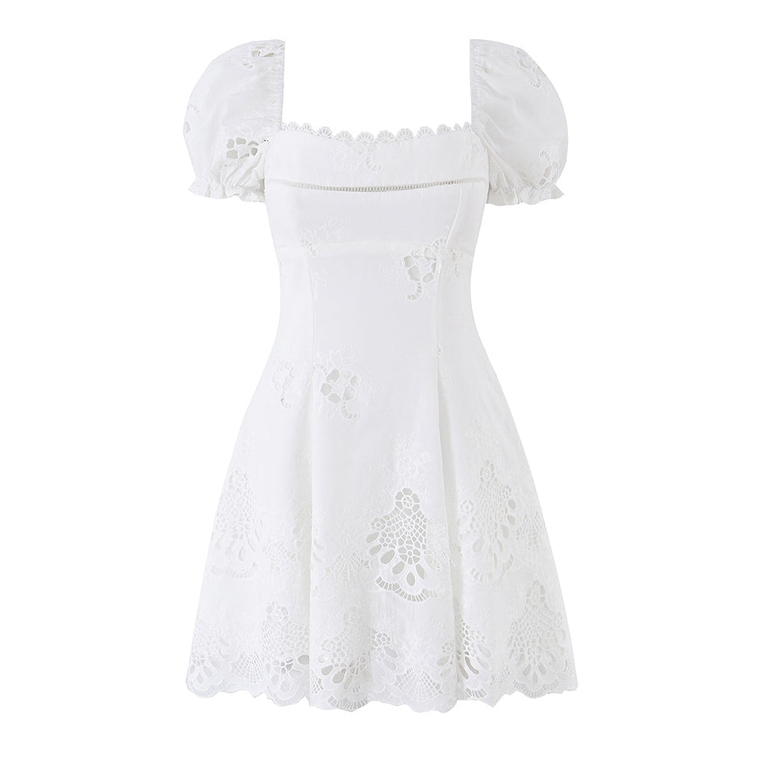 Summer French Sexy Solid Color Lace Trim Waist Trimming Spaghetti Straps Sexy Dress