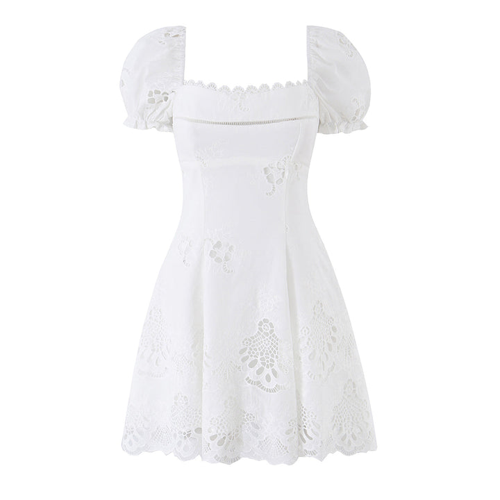 Summer French Sexy Solid Color Lace Trim Waist Trimming Spaghetti Straps Sexy Dress