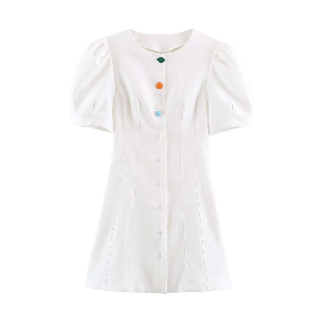 Summer Women Casual Slim Puff Sleeve Short Dress