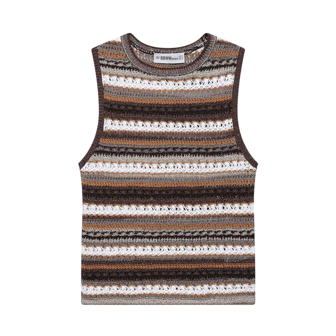 Women Clothing Summer Striped Texture Knitted Sleeveless Vest