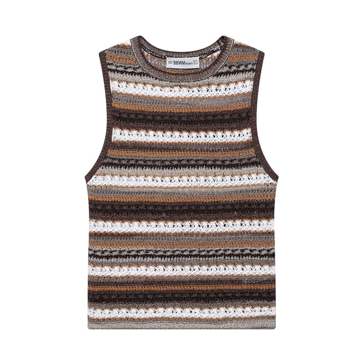 Women Clothing Summer Striped Texture Knitted Sleeveless Vest