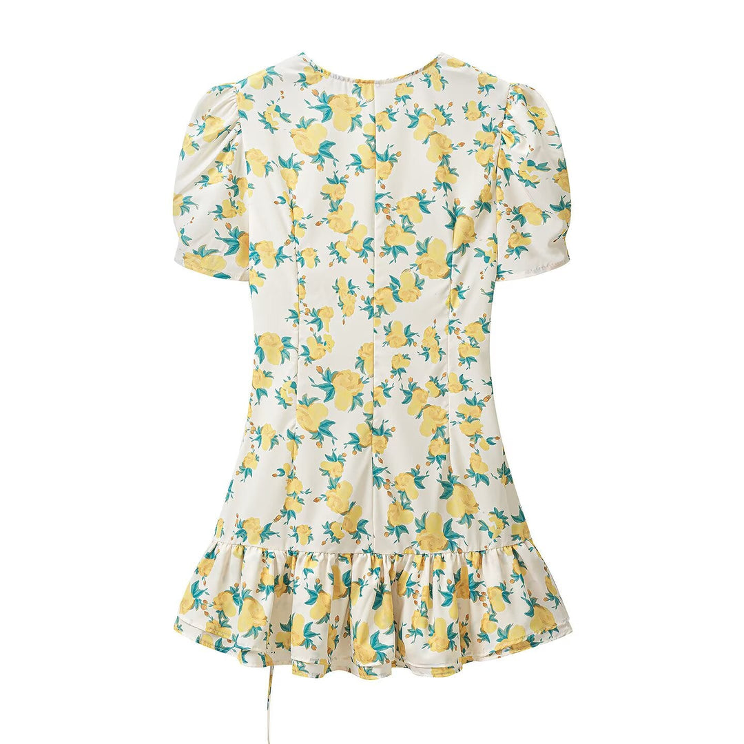 Women Clothing Fashionable All Matching Printed Floral Flounce Slim Dress