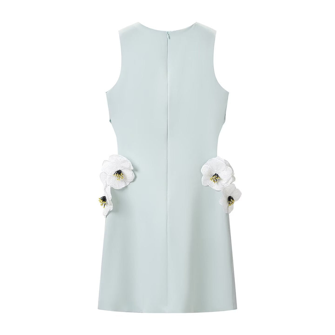 Women Clothing Hollowed out Sequined Floral Sleeveless Cropped Outfit Short Dress