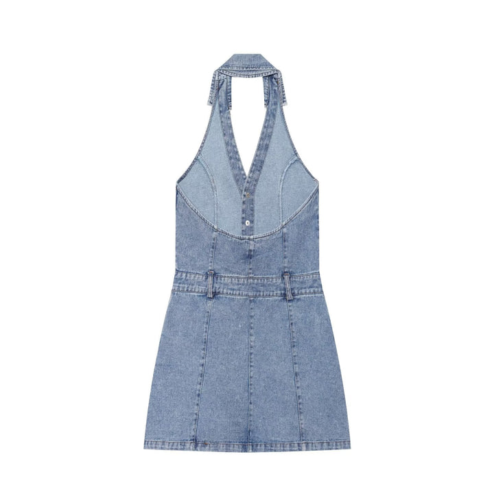 French Women Clothing Fashionable All Match Flip Halter Mini Dress