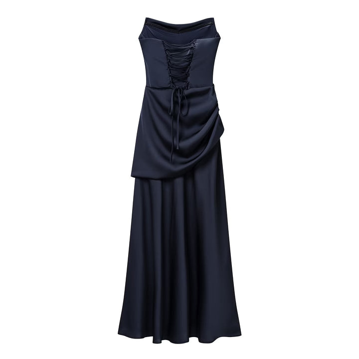 Summer Women Clothing Pleated Elegant Sleeveless Slim Fit Evening Dress Ribbon Tube Top Dress
