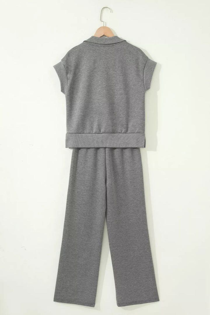 Half Zip Polo Tee Casual Pant Set