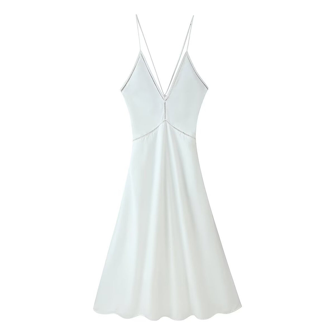 Summer Women Wear Slim Fit Solid Color Halter Deep V Plunge Sexy Backless Dress