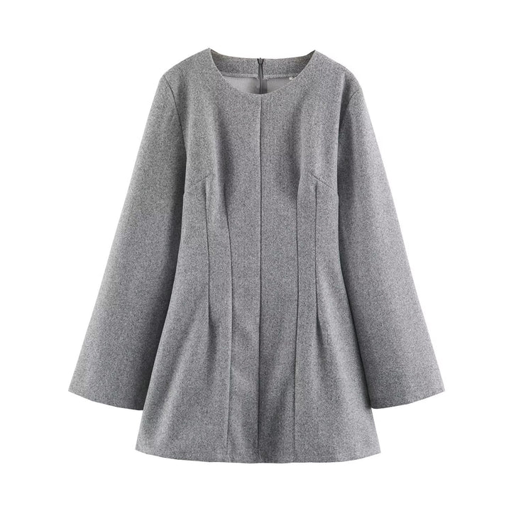 Women Clothing Summer Fashionable Simple Flared Long Sleeve Design Waist Dress