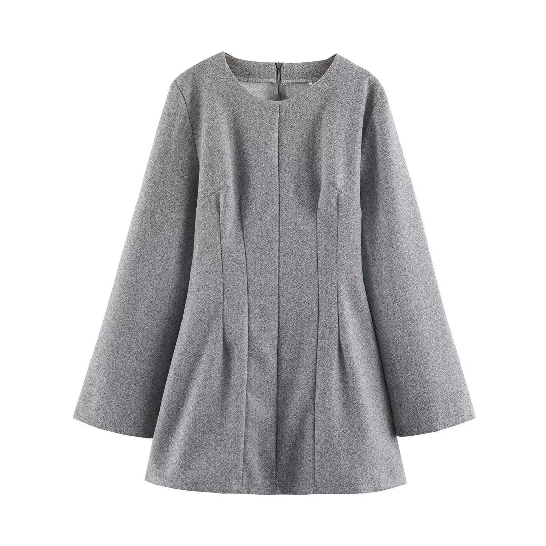 Women Clothing Summer Fashionable Simple Flared Long Sleeve Design Waist Dress