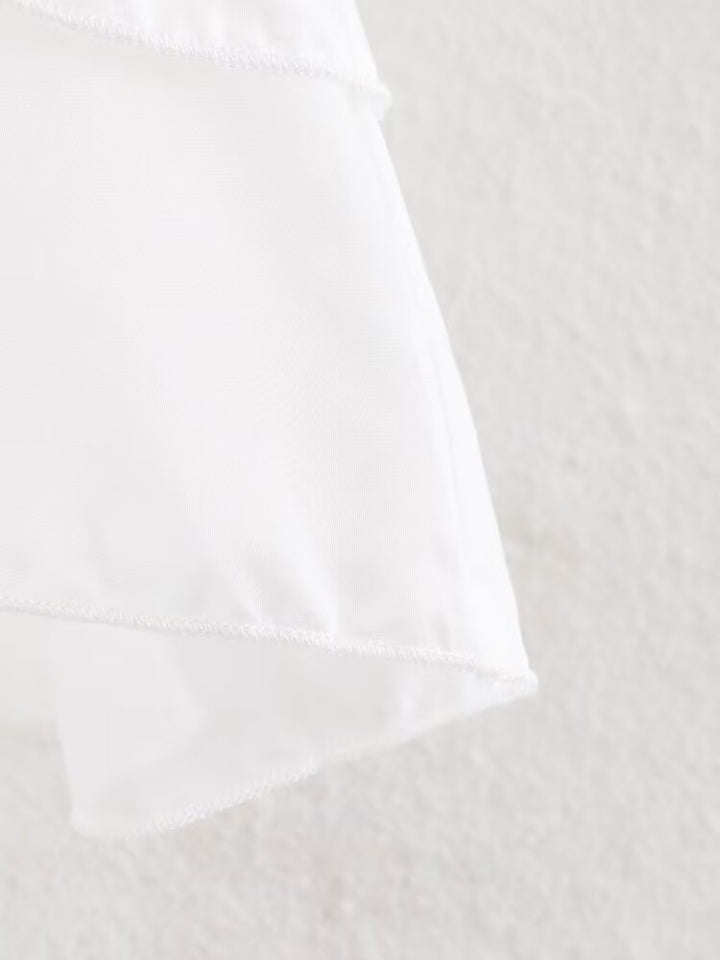 Women Clothing Summer Lace V neck Patchwork Ruffled French White Shirt