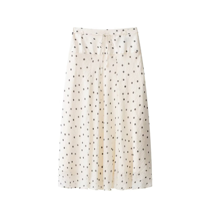 Women Clothing Summer Elegant Polka Dot A line Hem Midi Skirt