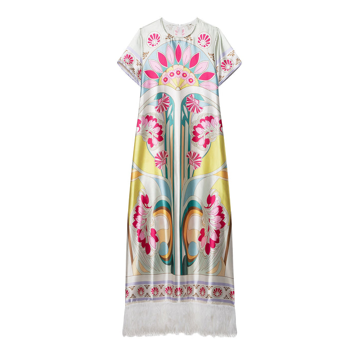 Summer Women Clothing French Printed Stitching Furry Half Sleeve Dress