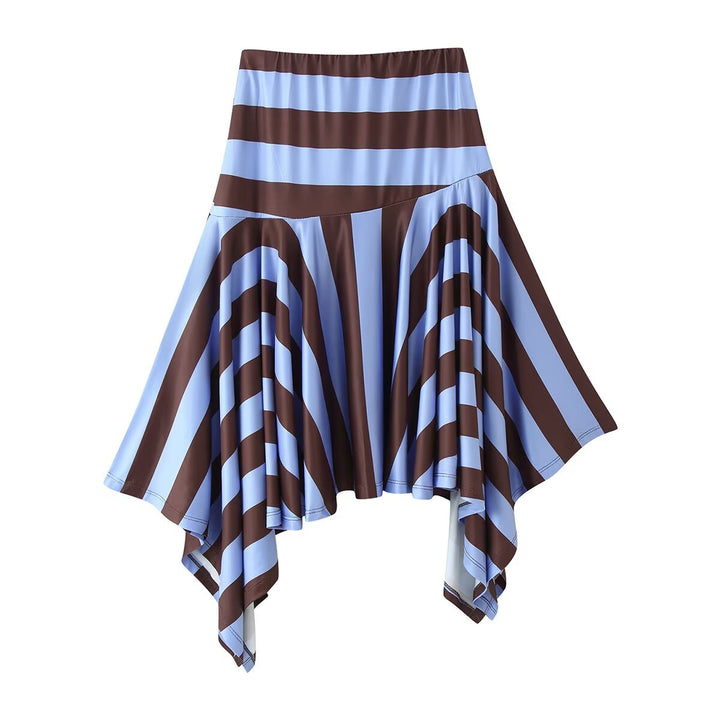 Women Clothing Western Striped Asymmetric Skirt