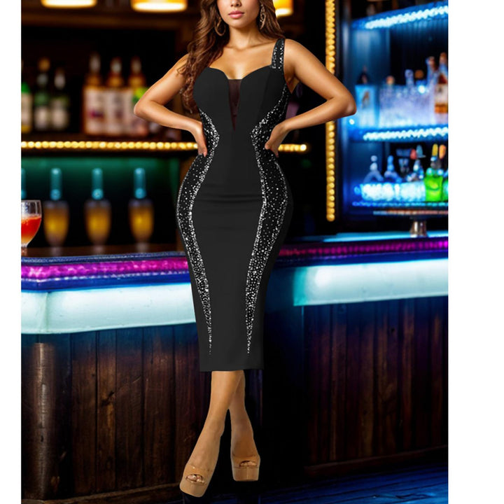 Women Wear Sling Drilling Mid Length Dress
