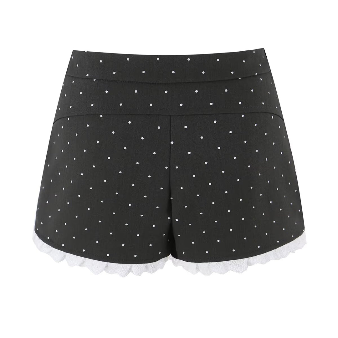 Sexy Lace Stitching Polka Dot Skirt Women Summer Anti Exposure Slimming False Two Piece Sheath Short Skirt