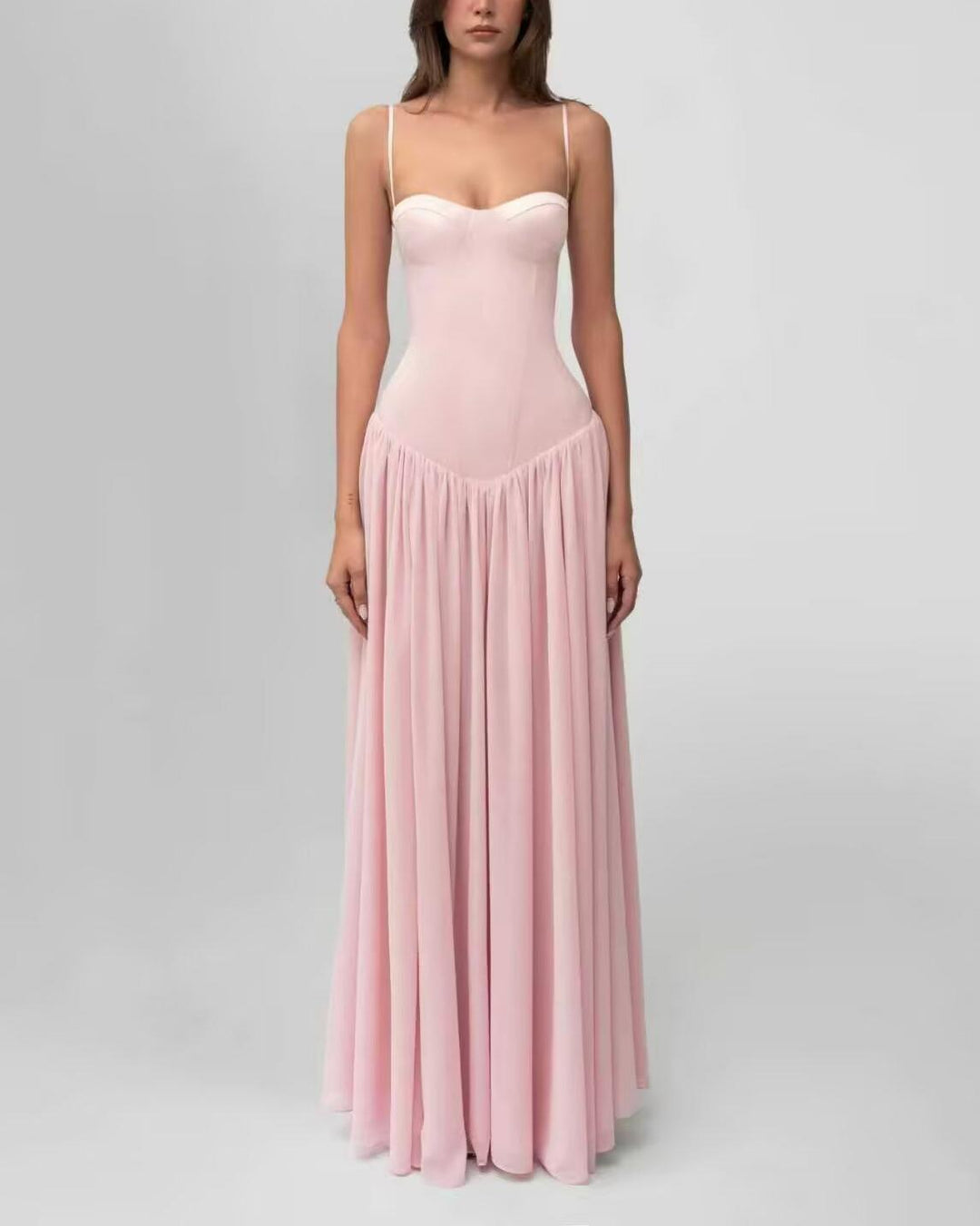 Pink Cami Dress Boning Corset Shaping Large Swing Pleated Dress Ladies Evening Dress