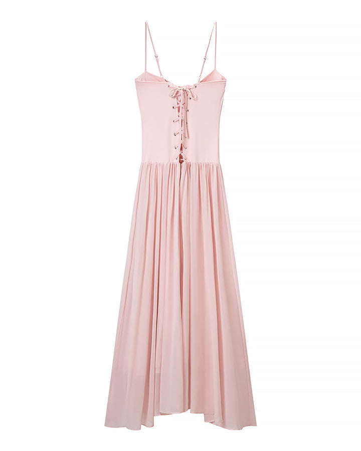 Pink Cami Dress Boning Corset Shaping Large Swing Pleated Dress Ladies Evening Dress
