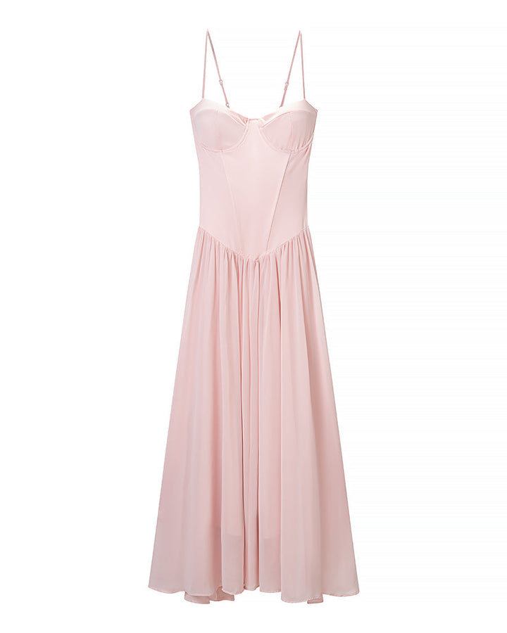Pink Cami Dress Boning Corset Shaping Large Swing Pleated Dress Ladies Evening Dress