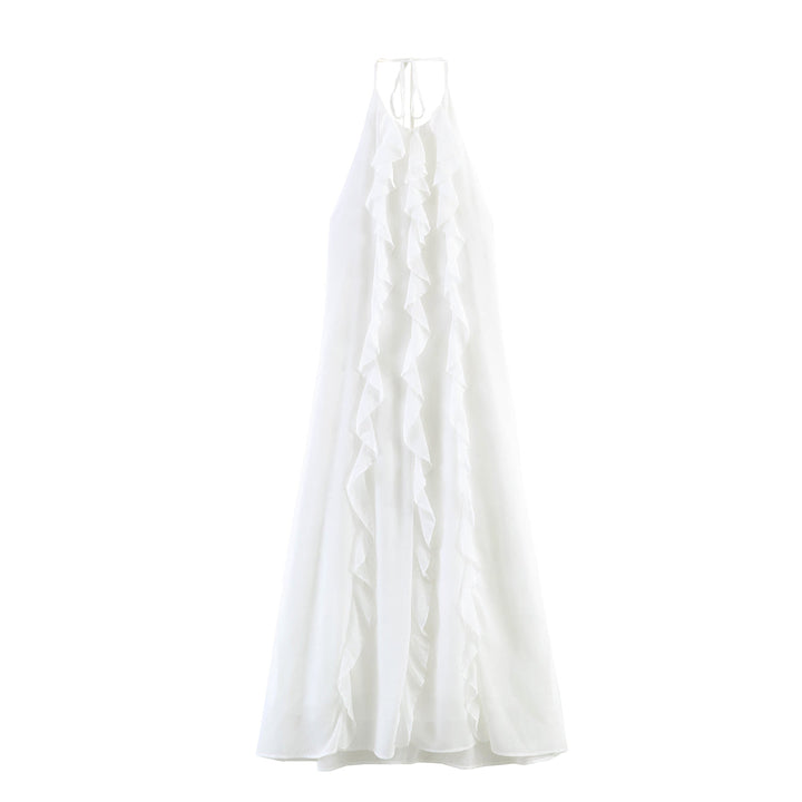 Women Clothing Summer Strap Backless Ruffled Chiffon Sexy Dress Sweet Bandage Dress Maxi Dress