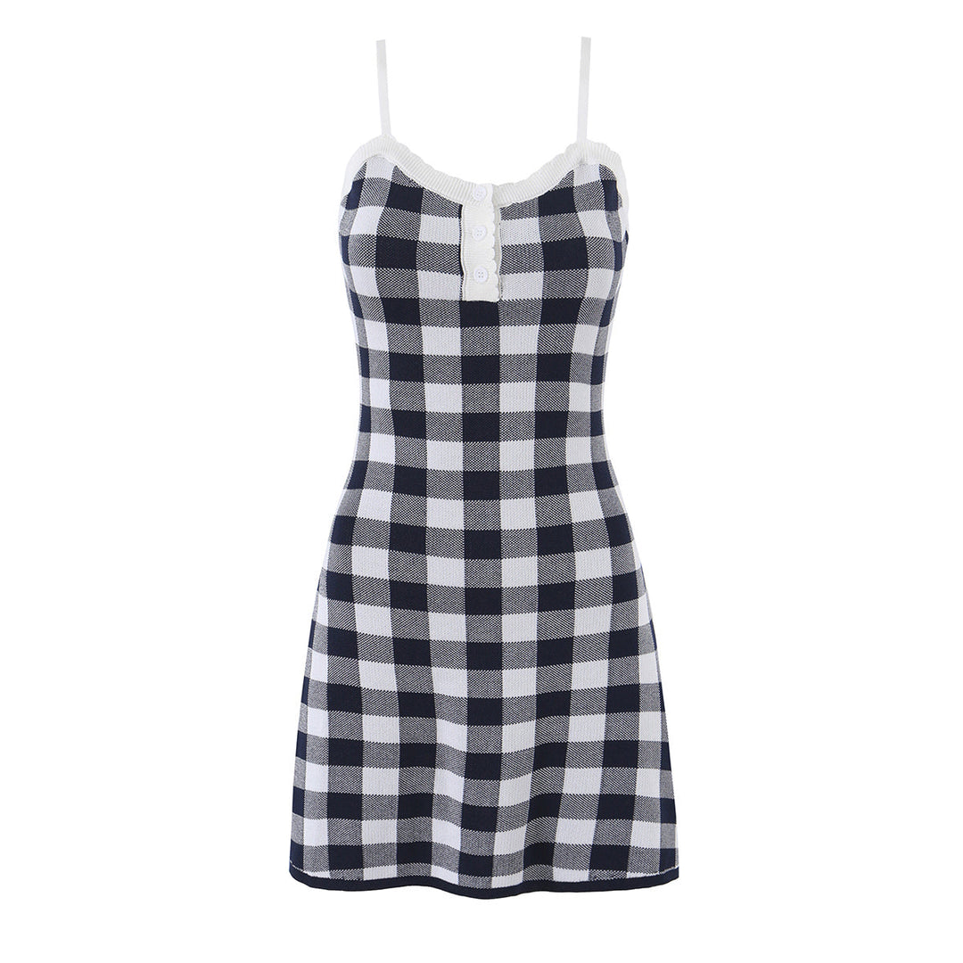 Summer Wind Women Plaid Contrast Color Knitwear Dress