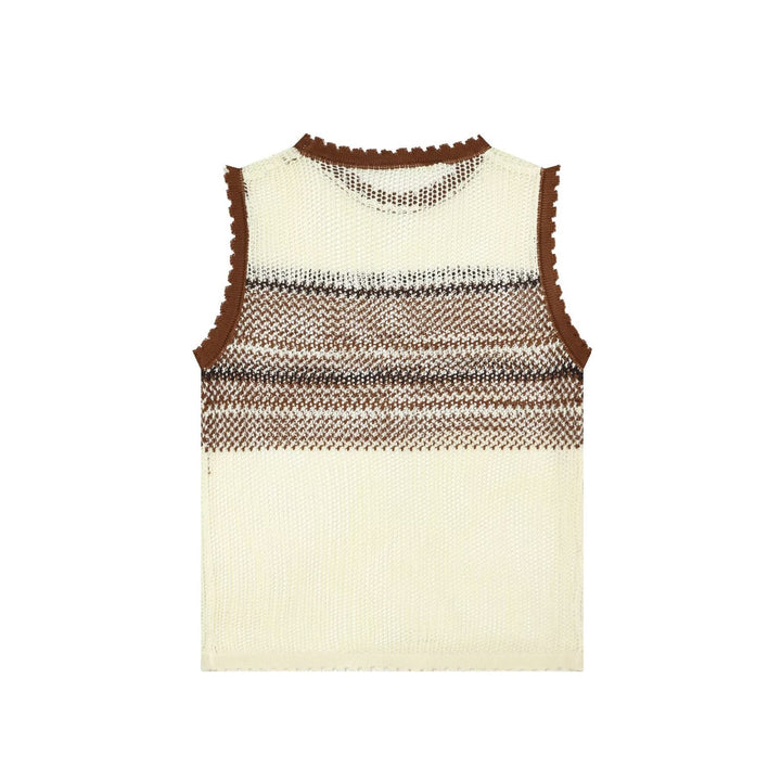 Women Clothing Summer Artistic Contrast Color Design round Neck Knitted Vest Top