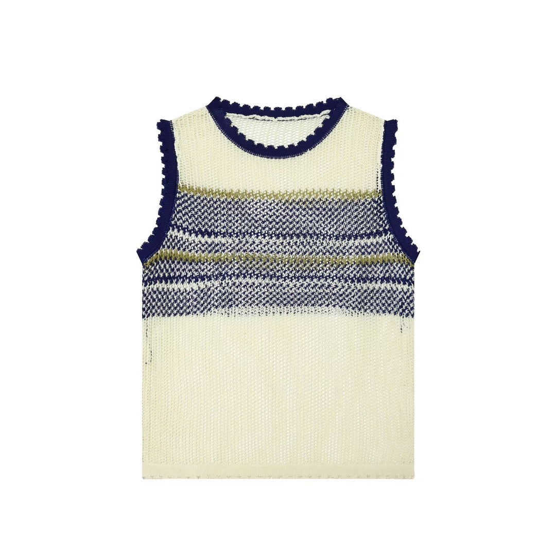 Women Clothing Summer Artistic Contrast Color Design round Neck Knitted Vest Top