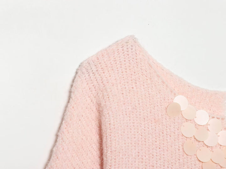 Women Clothing Summer French Gentle Handmade Sequin Accessories Sweater