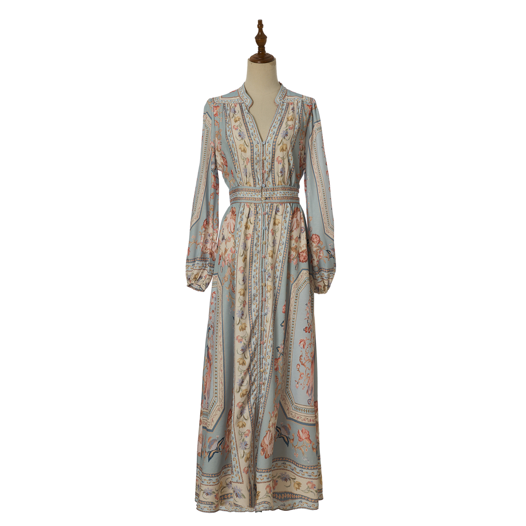 Women Summer Retro Print Shirt Dress