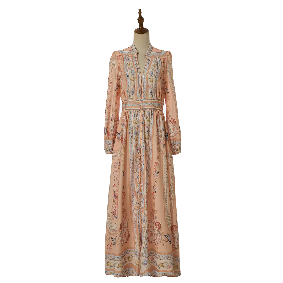 Women Summer Retro Print Shirt Dress