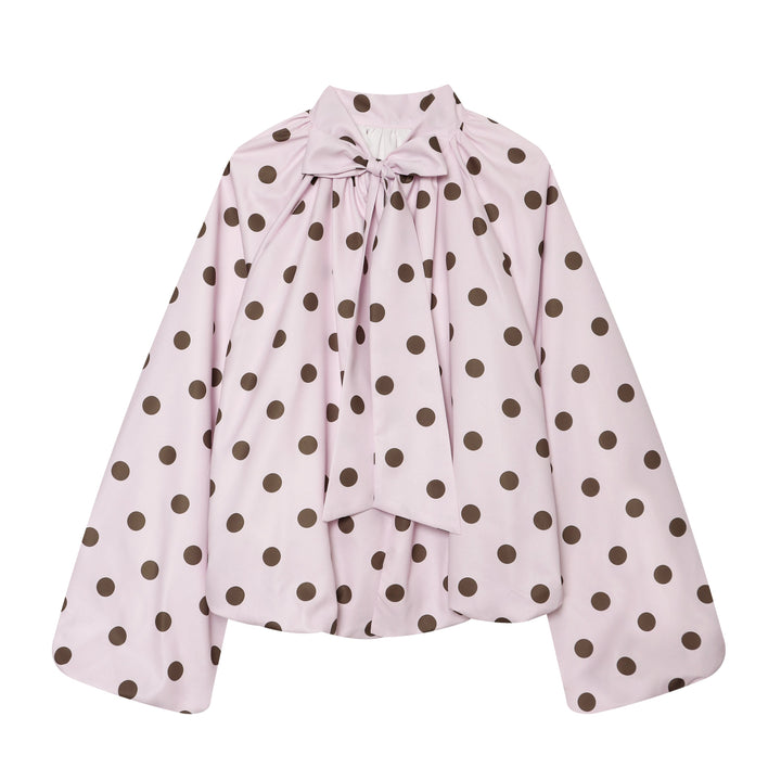 Women Clothing French Polka Dot Sleeve Top Back Bow Design Blouses