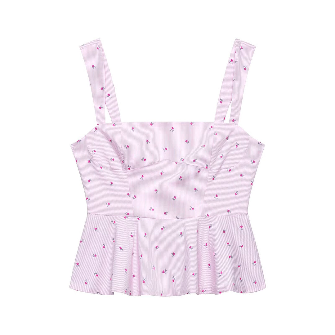 Summer Women Sexy Waist Trimming Printing Strap Top