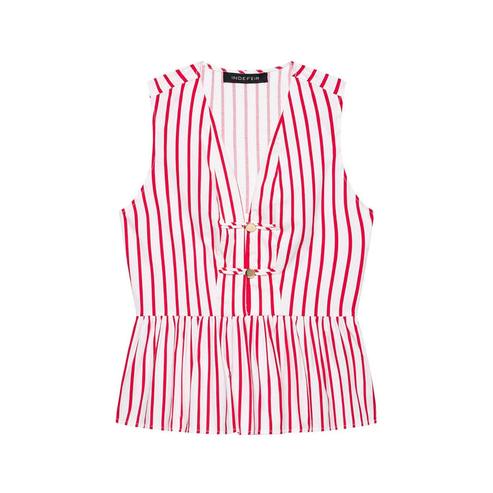 Women Clothing Summer Sleeveless V neck Dress Hem Striped Pullover Top