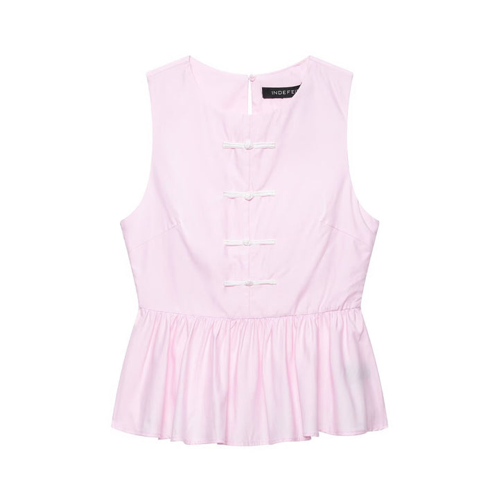 Women round Neck Sleeveless Faux Bends Hitches Ornament A line Short Skirt Hem Top