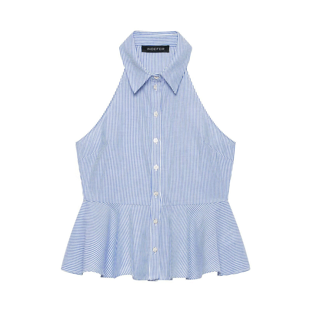Hanging Collar Sleeveless Shirt All Matching Collared Short Skirt Hem Top