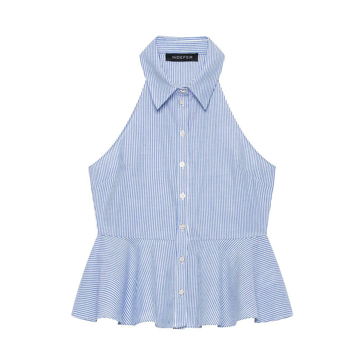 Hanging Collar Sleeveless Shirt All Matching Collared Short Skirt Hem Top