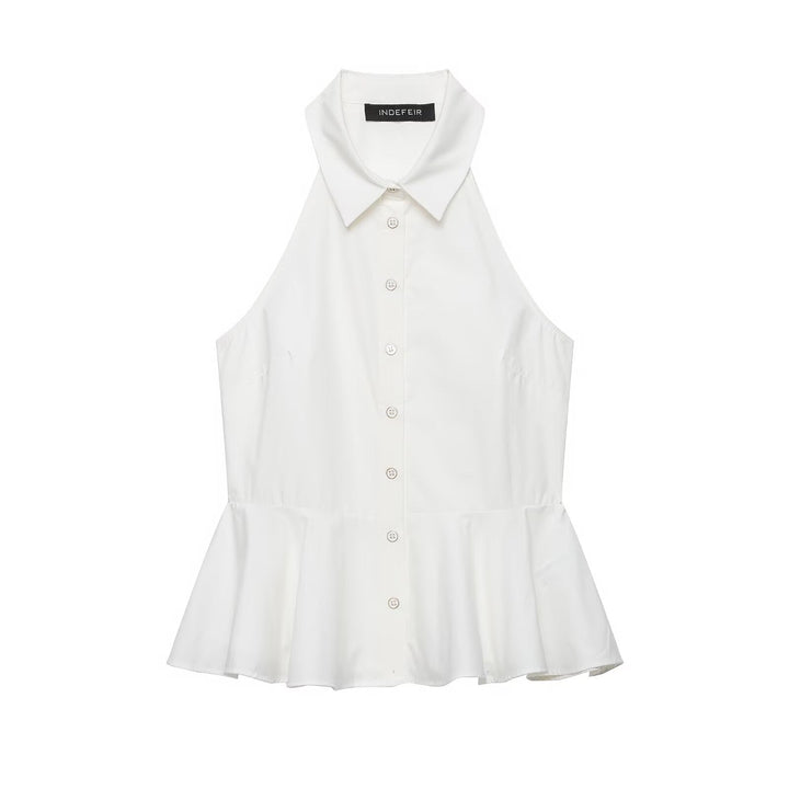 Hanging Collar Sleeveless Shirt All Matching Collared Short Skirt Hem Top