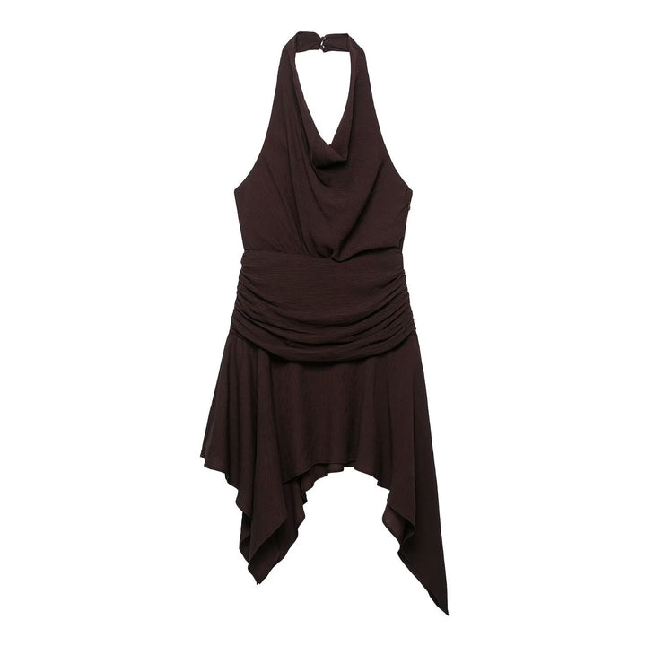Women Clothing Asymmetric Hem Hanging Collar Mini Dress