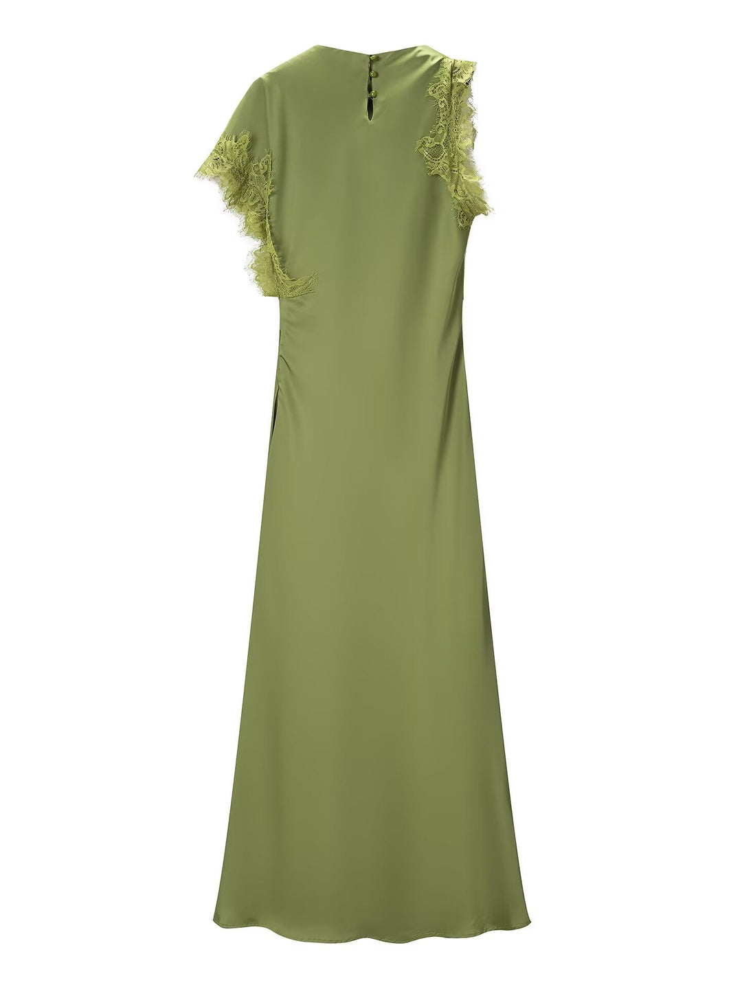 Women Elegant Slim Fit Design Lace Irregular Asymmetric Stitching Maxi Dress
